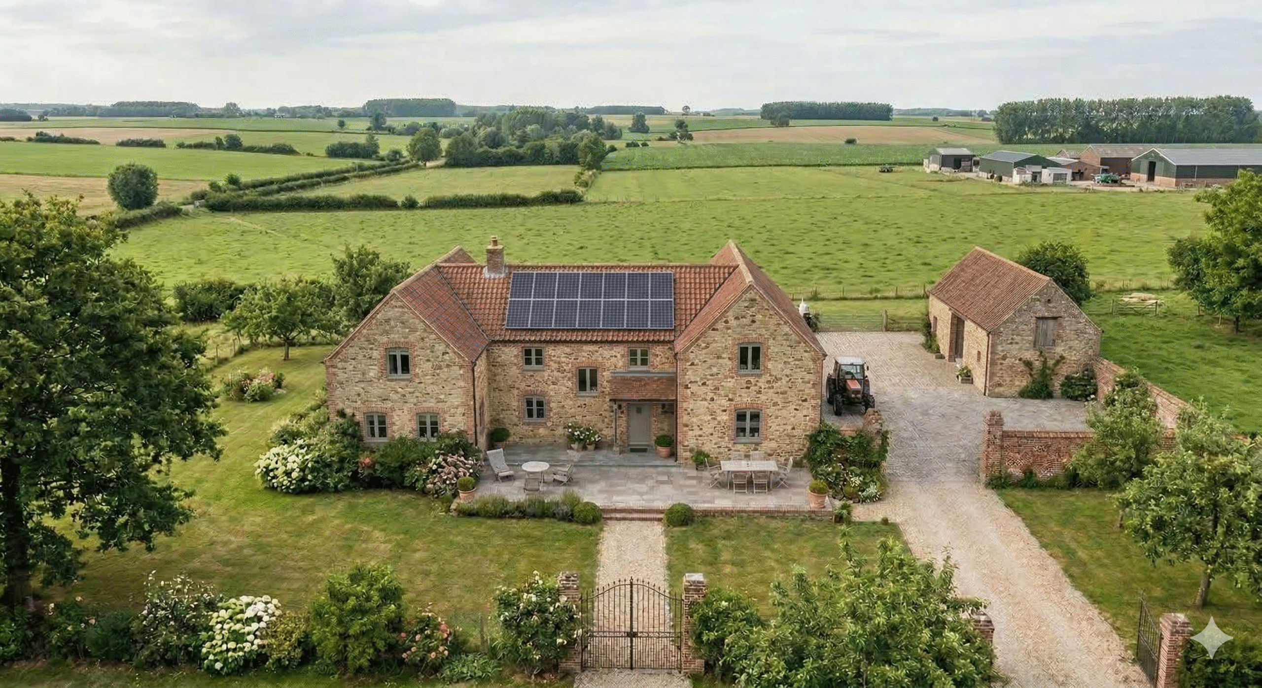 Maison moderne avec panneaux solaires sur toit